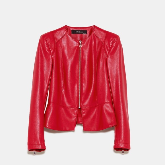 RARE & GORGEOUS ZARA NWT Faux Leather Red Jacket - Picture 6 of 8